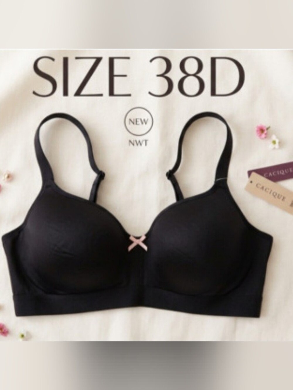 Cacique Black Lightly Lined Bra Size 38D Classic Supportive Everyday Comfy